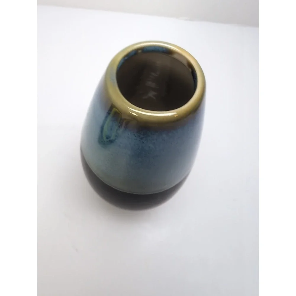 Pottery Glazed Small Onta Ware Style Black Blue Green 5